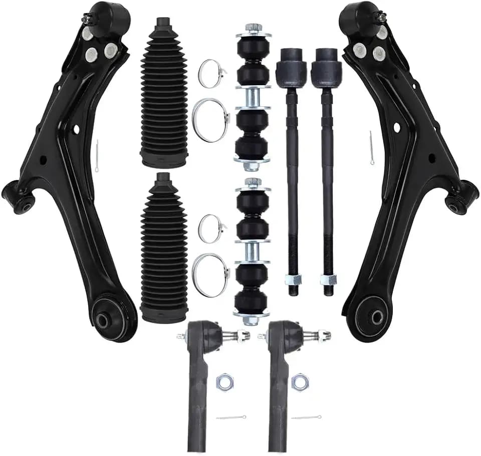 Front Lower Control Arm w/Ball Joint fit 1995-2005 for Chevy Cavalier for Pontiac Sunfire, Suspension Kit with Inner Outer Tie Rod End w/Steering Boot Sway Bar Link - 10pc Set