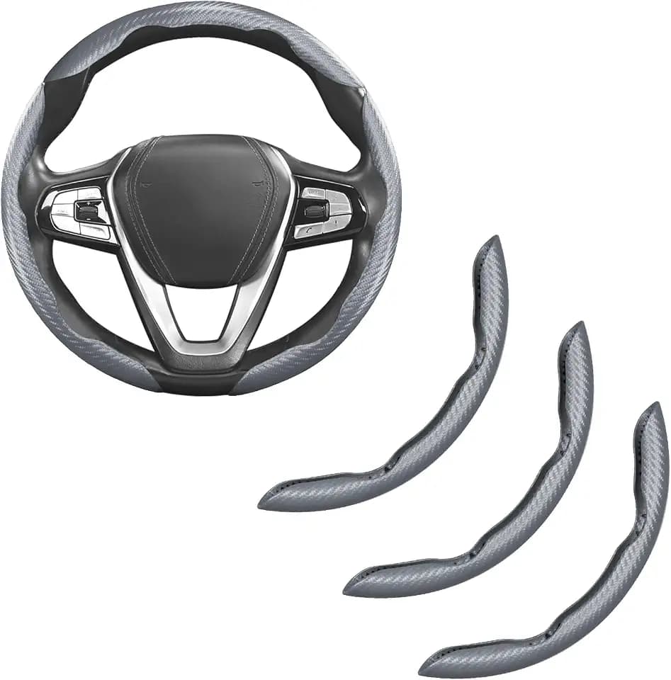 Carbon Fiber Steering Wheel Cover 3pcs Grip 15 inch Universal Gray