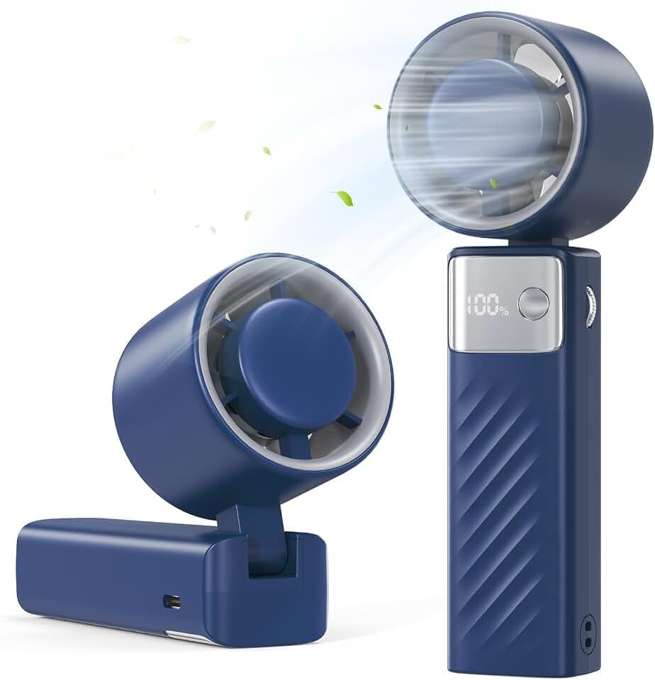 USB Mini Faltbarer Ventilator - 4000 mAh Wiederaufladbar Handventilator mit Lanyard, 1-199 Drehzahlregelung Tragbar Ventilatoren für Ausgehen Hause Sein Arbeiten