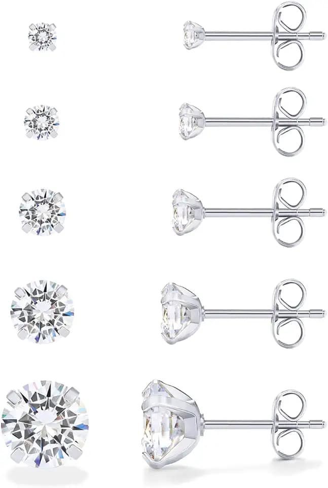 PAVOI Waterproof CZ Stud Earrings for Women, 14K Gold Plated Set of 5 Studs