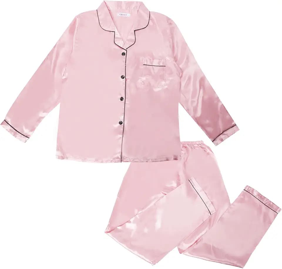 Risipu Seiden-Pyjama-Set für Kinder, langärmelig, für Jungen und Mädchen, Satin-Schlafanzug, Seiden-Pyjama, weiche Lounge-Nachtwäsche