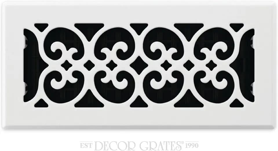 Decor Grates FS410-WH Scroll Design Floor Register, 4x10, White