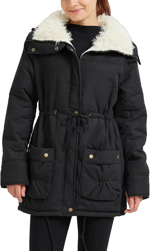 MEWOW Women's Winter Mid Length Thick Warm Faux Lamb Wool Lined Jacket Casual Coat
