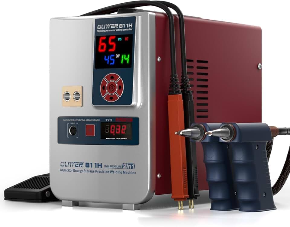 Glitter 811H 2-in-1 Akku-Punktschweißgerät mit Widerstandsmessung, 42000W 7000A, für Kupfer, Aluminium und Nickel, für LiFePO4-Lithium-Batterien 18650, AT/MT-Modi, 24-Stunden-Betrieb