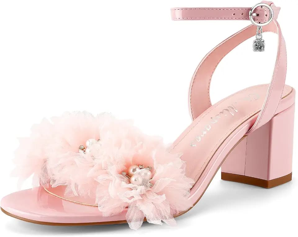 Oh Mispares Women's Chunky Heel Flower Sandals for Summer Vacation