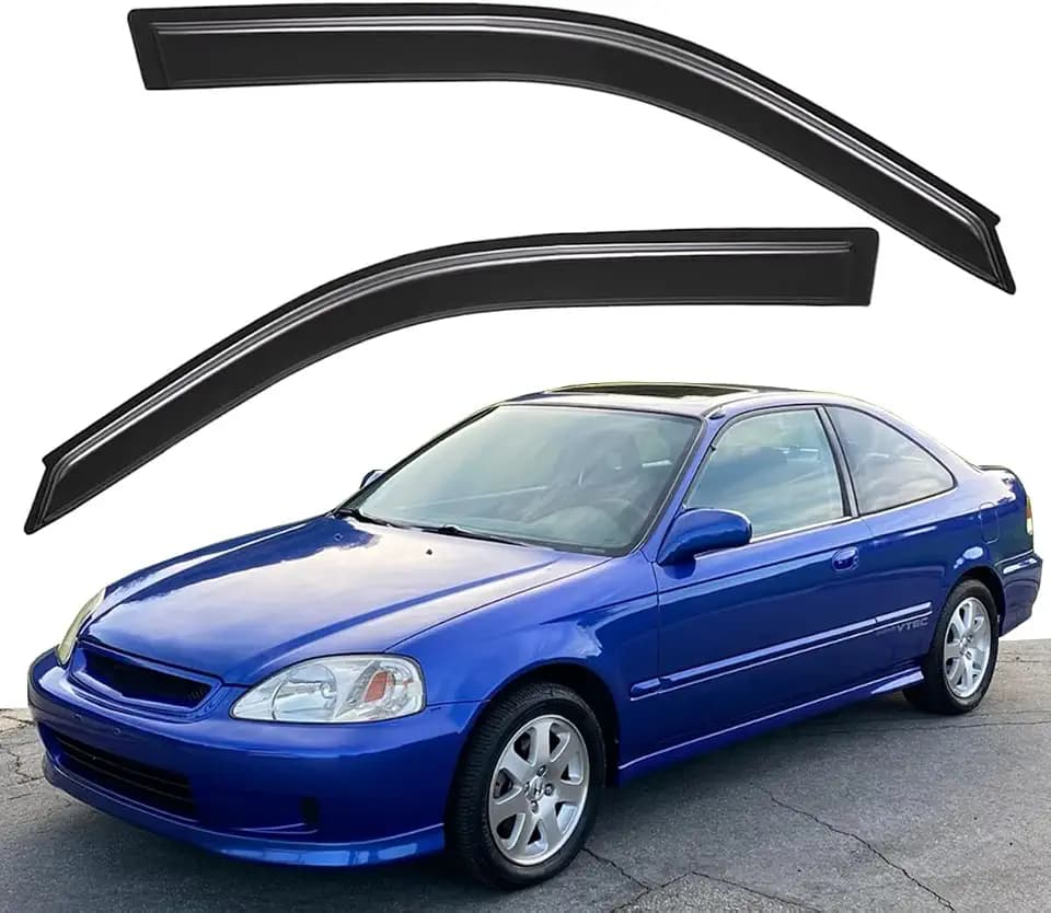 Lightronic Extra Durable Outside Mount Auto Vent Window Visor, Fits 1996-2000 Honda Civic Coupe/Hatchback (2-Door), UV Protection Rain Guard, Original Wind Deflector, No-Drill Install, Smoke, 2-Pcs