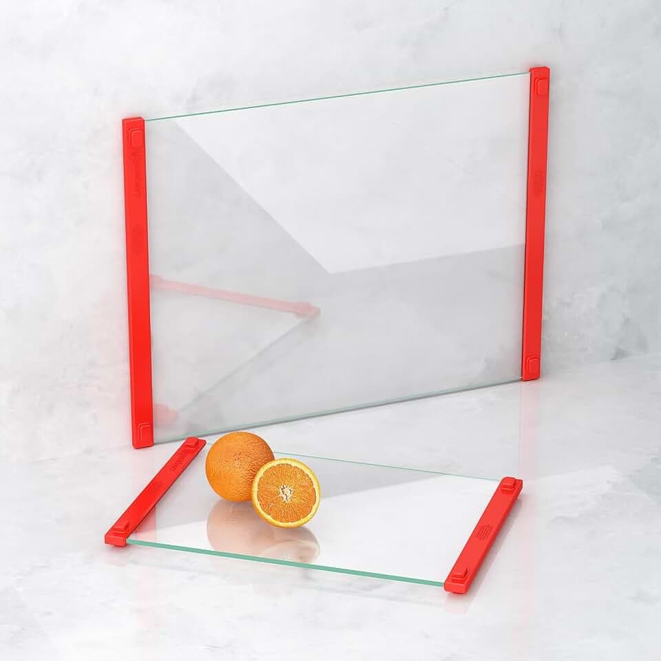 2PCS Glass Cutting Board with Silicone Grip, 80% Stronger Shatter Resistance and Slip Resistance,No Scratches/Microplastic-Free,Dishwasher Safe, Non Toxic Chopping Board for Kitchen (Red)