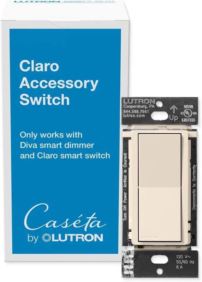 Lutron Claro Smart Accessory Switch, only for use with Diva Smart Dimmer Switch/Claro Smart Switch | DVRF-AS-LA | Light Almond