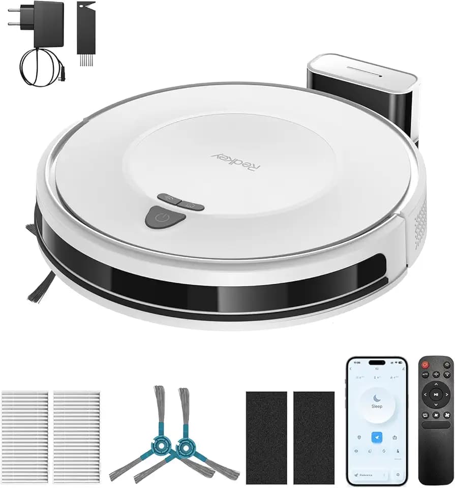 Redkey E6 Saugroboter mit 7000 Pa Saugkraft, Dynamische Navigation, Bis zu 170 Min Laufzeit, Roboterstaubsauger mit Ladestation, Fernbedienung und APP, Ideal für Tierhaare,Teppich,Hartboden