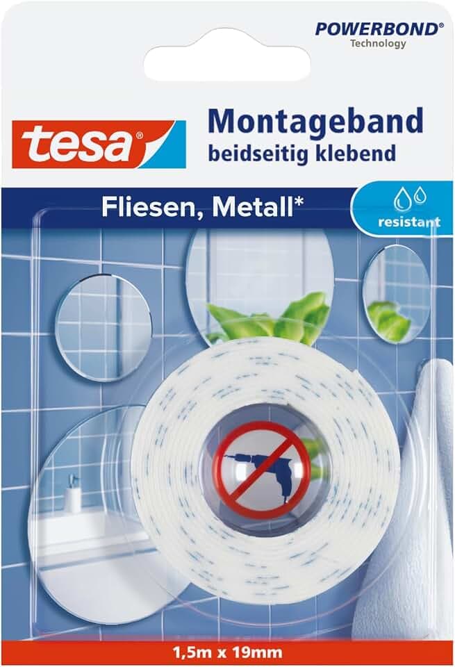 tesa Powerbond Montageband für Fliesen & Metall - 10 kg - 1,5 m x 19 mm