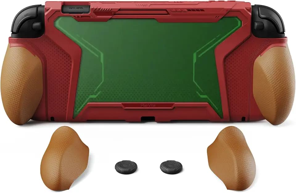 PlayVital for Switch 2 Beyond-Grip Dockable Case, Interchangeable FPS/Omni Ergonomic Grips + Military-Grade Drop Protective Cover + 2 Joystick Caps for Nintendo Switch 2 (Red & Orange)​