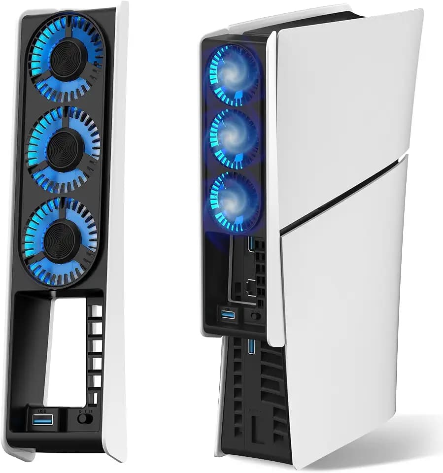 JUSPRO Kühlventilator für PS5 Slim, verbesserter leiser Kühlventilator mit LED-Licht für PS5 Slim Konsole Digital & Discs Edition
