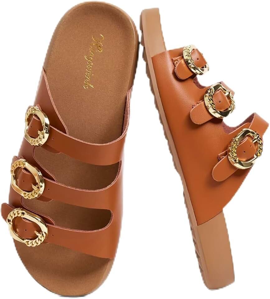 Womens Platform Sandals with Adjustable Buckle Summer Beach Wedge Sandals Slip On Slides for Women