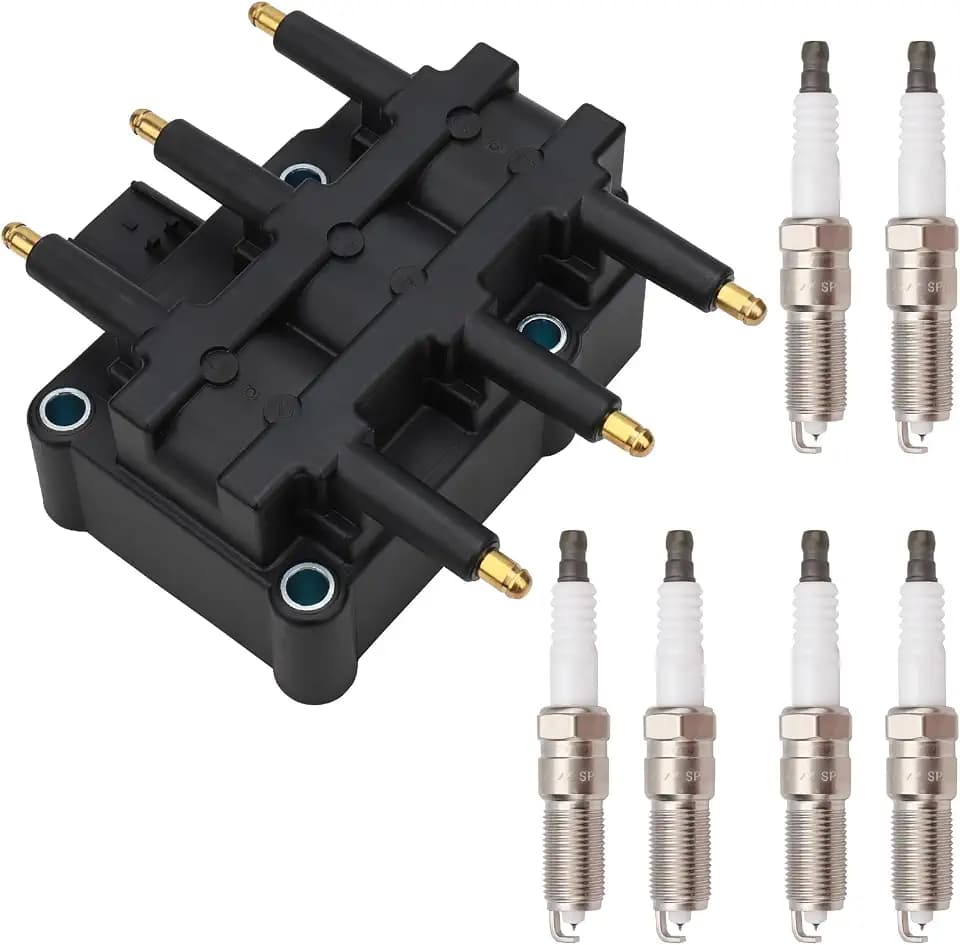 UF305 1 Pack Ignition Coil and 6 Iridium Spark Plugs Set Fit for Jeep 2007-2011 Wrangler, for Chrysler 2003-2010 Town & Country, for Dodge 2004-2007 Caravan, 2001-2004, 2008-2010 Grand Caravan
