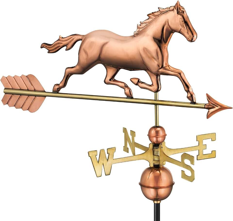 Good Directions Polished Copper Trotting Horse Weathervane – Decorative Rooftop Accent for Barns, Homes, Sheds, and Cupolas – Durable & Handcrafted