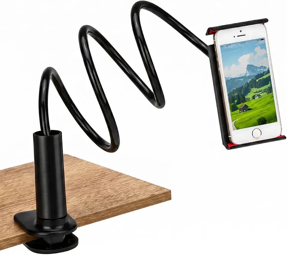 QWORK® Schwanenhals Telefon Halter, 1.2 m Verstellbarer Thandyhalterung Bett, Handyhalterung Bett Langer aArm, für Telefone, Tablets und Andere Geräte