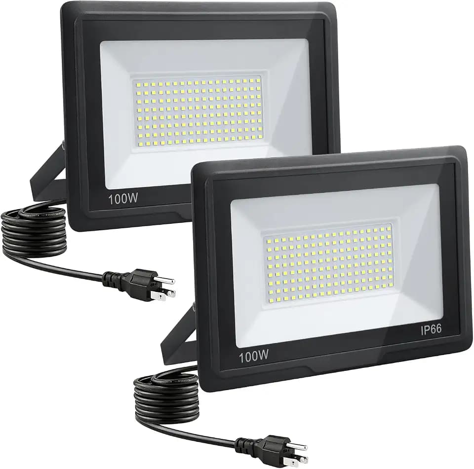 100W LED Flood Lights Outdoor, 2pack 10000lm Bright Plug in Flood Light