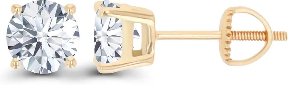 14K Gold Plated 925 Sterling Silver Hypoallergenic 6mm Round Genuine Birthstone Solitaire Screwback Stud Earrings