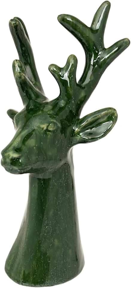 Boston International Christmas Statue Tabletop Figurine Winter Holiday Decorations for Home, Large, Green Deer Head