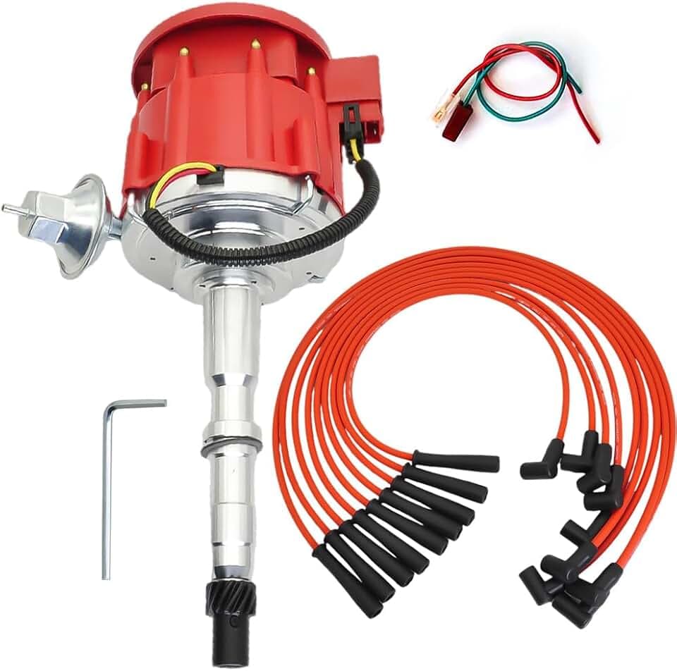 6512R HEI Distributor with 65k Coil Wiring Set Compatible with AMC 290 304 343 360 390 401 1967-1983, Spark Plug Wires for Jeep 304/360/401 1971-1990