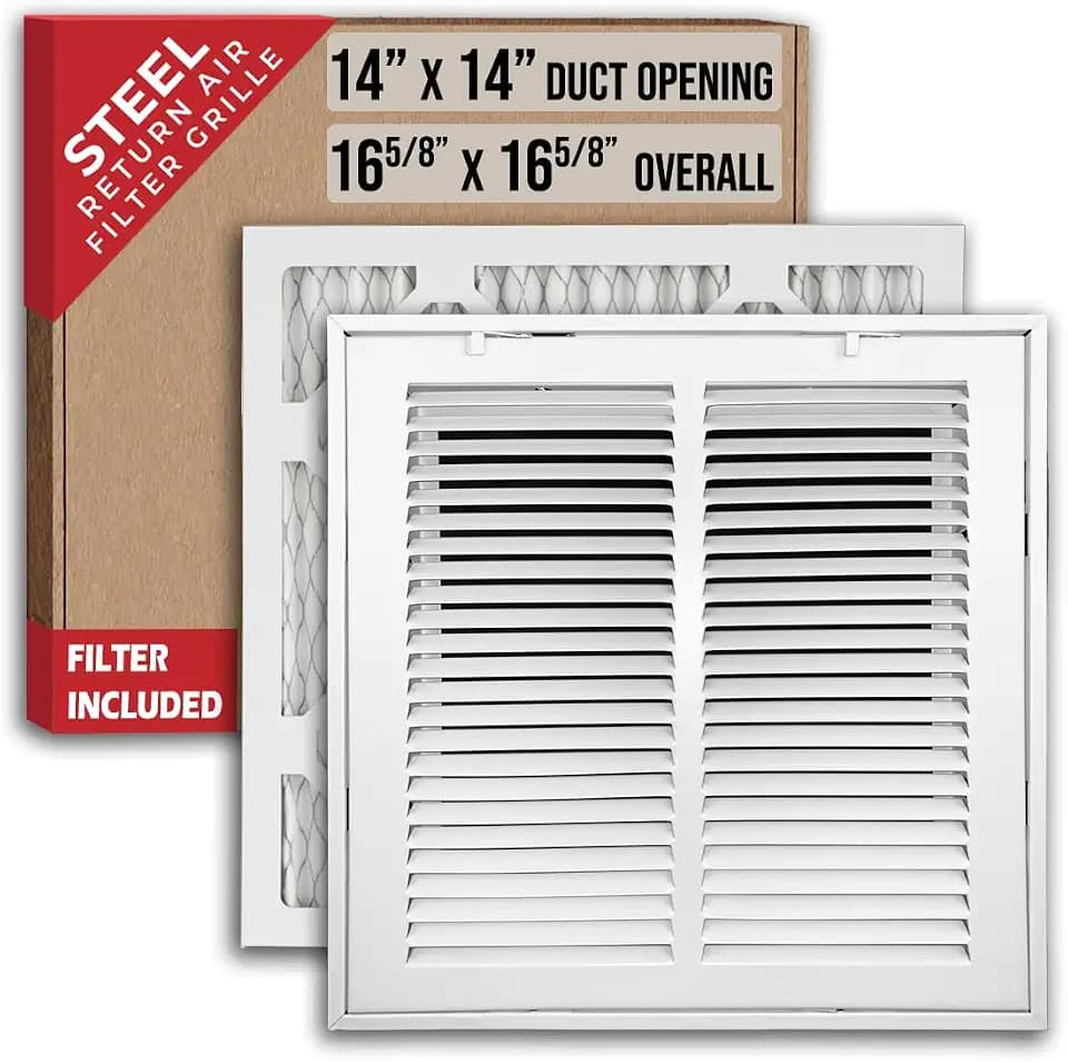 Fits 14x14 Duct Opening | Filter Included Steel Return Air Filter Grille by Handua [Removable Door] | Vent Cover Filter Grill | White | Outer Dimensions: 16 5/8"W X 16 5/8"H