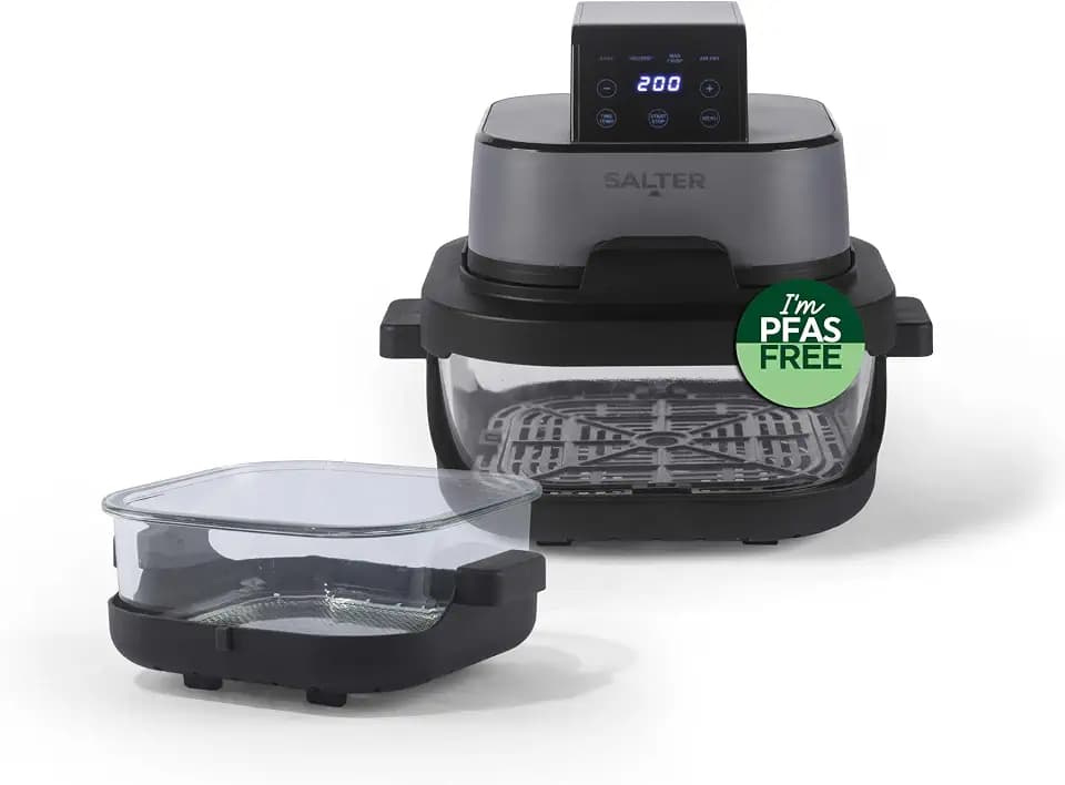 Salter Crisp & Go tragbare Heißluftfritteuse, 4 l Glasbehälter, 1500 W