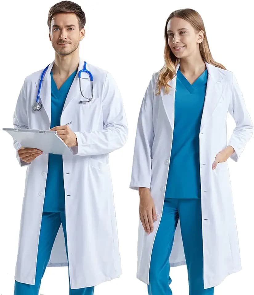 KUMARS Weißer Laborkittel, Laborkittel für Damen und Herren, aus Baumwoll-Polyester, Wissenschaftlermantel, Ärztekittel, medizinischer Mantel, Unisex, weißer Labkittel, schützende Arbeitskleidung,