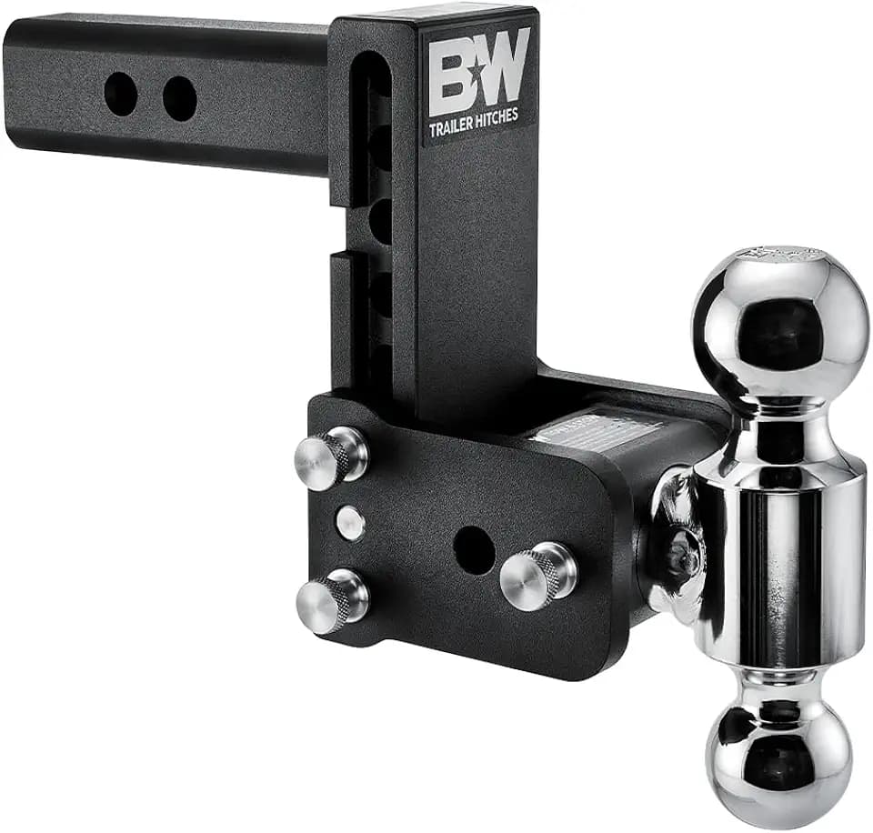 B&W Trailer Hitches Tow & Stow Adjustable Trailer Hitch Ball Mount - Fits 2" Receiver, Dual Ball (2" x 2-5/16"), 5" Drop, 10,000 GTW - TS10037B