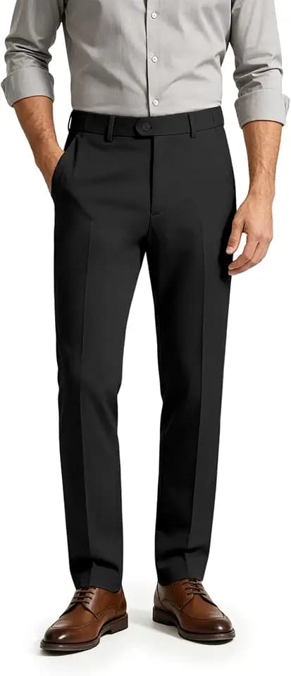 Mens Classic Fit Dress Pants Expandable Waist Slacks Big and Tall