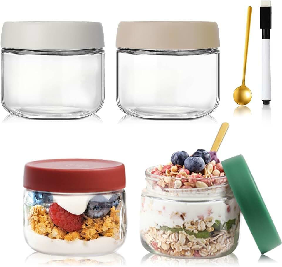 QIMYGIFT Overnight Oats Gläser mit Deckel, 300ml Einmachgläser mit Schraubdeckel Meal Prep Gläser für Hausgemachte Marmelade, Babynahrung, Einlegen, Einmachen, Mason Jar, Sauerteig