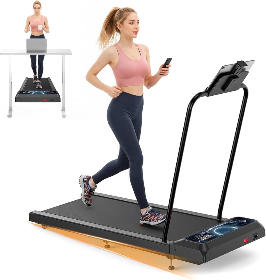 HOELLL Treadmills for Home Small with 0%-8% Incline and APP Sync, Compact Under Desk Walking Treadmill Pad with Handle Bar Removable, Remote Control and LED Display, 2.5HP