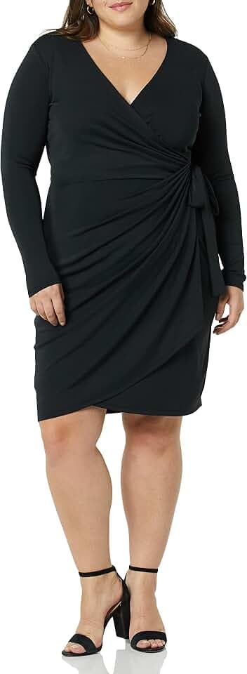 Amazon Essentials Women's Long Sleeve Classic Wrap Dress, V Neck, Pleated, Midweight Fabric (Available in Plus Size)