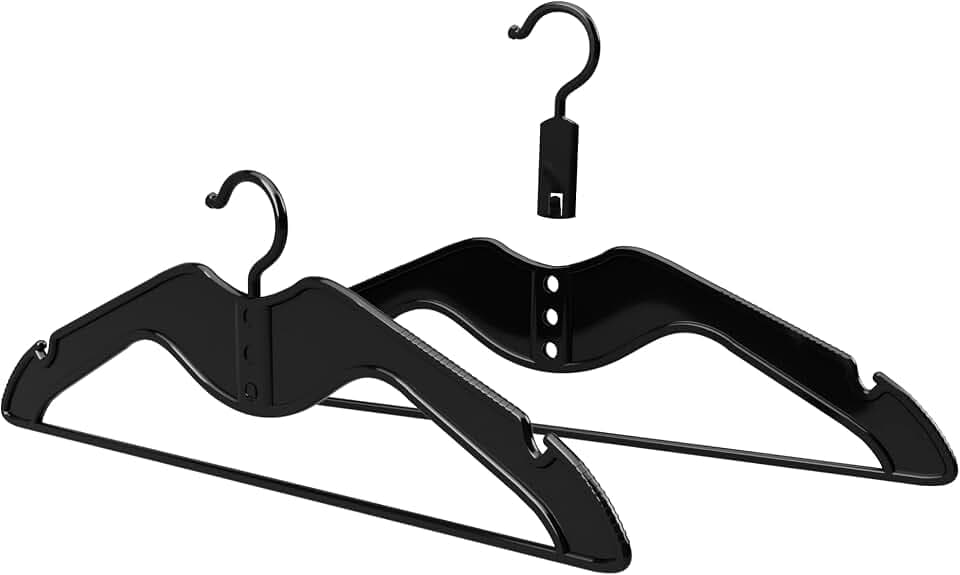 HOMPLEMENT Platzsparender Kleiderbügel – 20 Stück – mit verstellbarem Haken – Kleiderbügel – Made in Italy – Kleiderschrank – Organizer für platzsparenden Schrank – Kleiderbügel (Schwarz, 20 Stück)