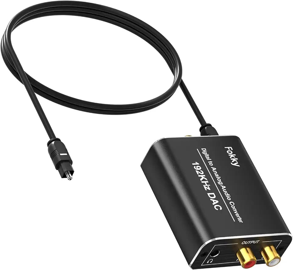 DA Wandler, Fokky 192kHz DAC Digital zu Analog Audio Konverter, SPDIF Koaxial Toslink zu Analog Stereo, Analog Stereo 3,5 mm Audio,1M optischem Kabel unterstützt HDTV DVD Blu-ray Sky Spielekonsole