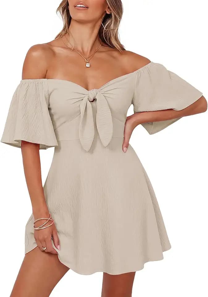 Dokotoo Womens Dresses 2026 Deep V Neck Elegant Bow tie Mini Dress S-XL