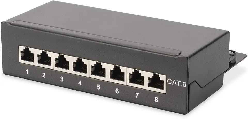DIGITUS Desktop LSA Patchpanel – Cat-6 – 8-Port RJ45 – Geschirmt | 1 Gbit/s – 250 MHz – LSA Patch-Feld – Aufputz-Montage – Metallgehäuse – Schwarz