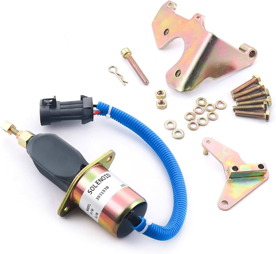 12V Fuel Shut Off Solenoid Valve With Bracket Kits 3931570 SA-4981-12 5016244AA Compatible with Dodge 5.9L Cummins Diesel 94-98 New