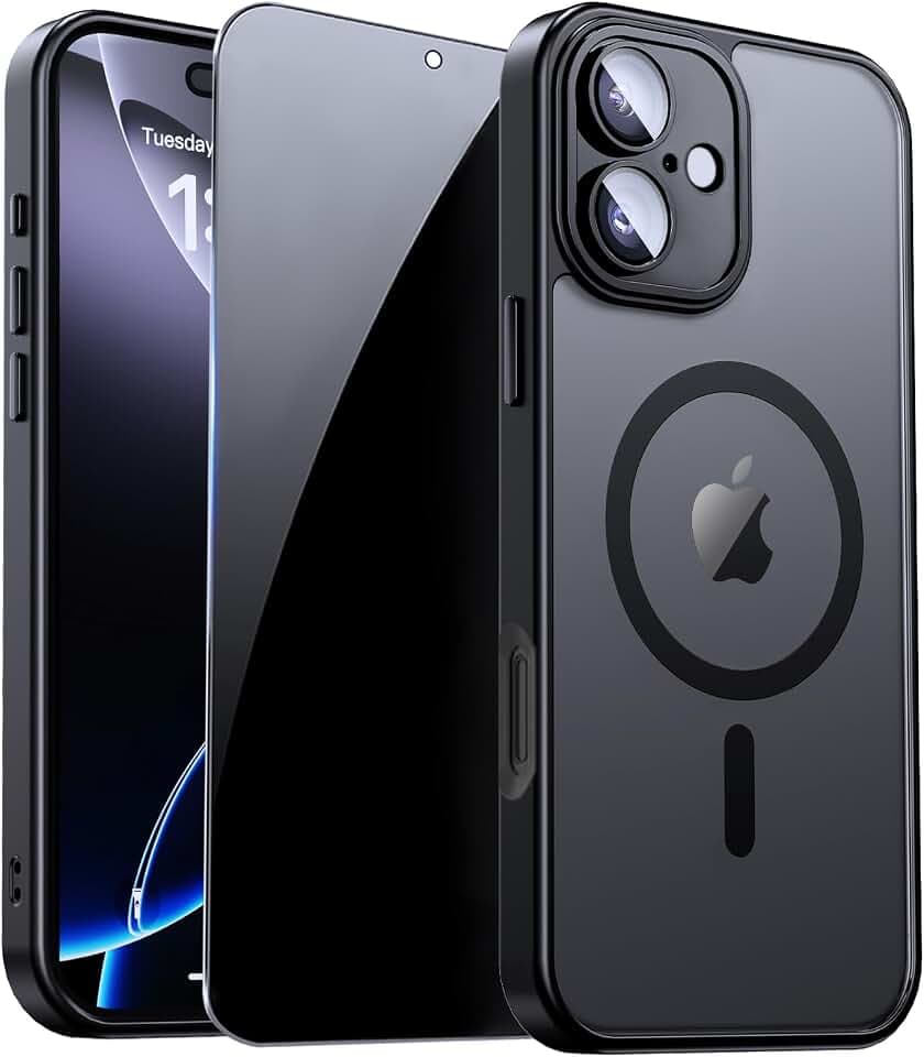 for iPhone 16 Case with Privacy Screen Protector, Black