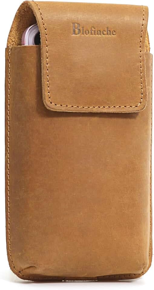 Blofinche Genuine Leather Phone Holster for 16/15/14/13/12 Pro Max & Plus Galaxy S25 S24/S23/S21 FE -Belt Clip and Magnetic Closure (Brown)