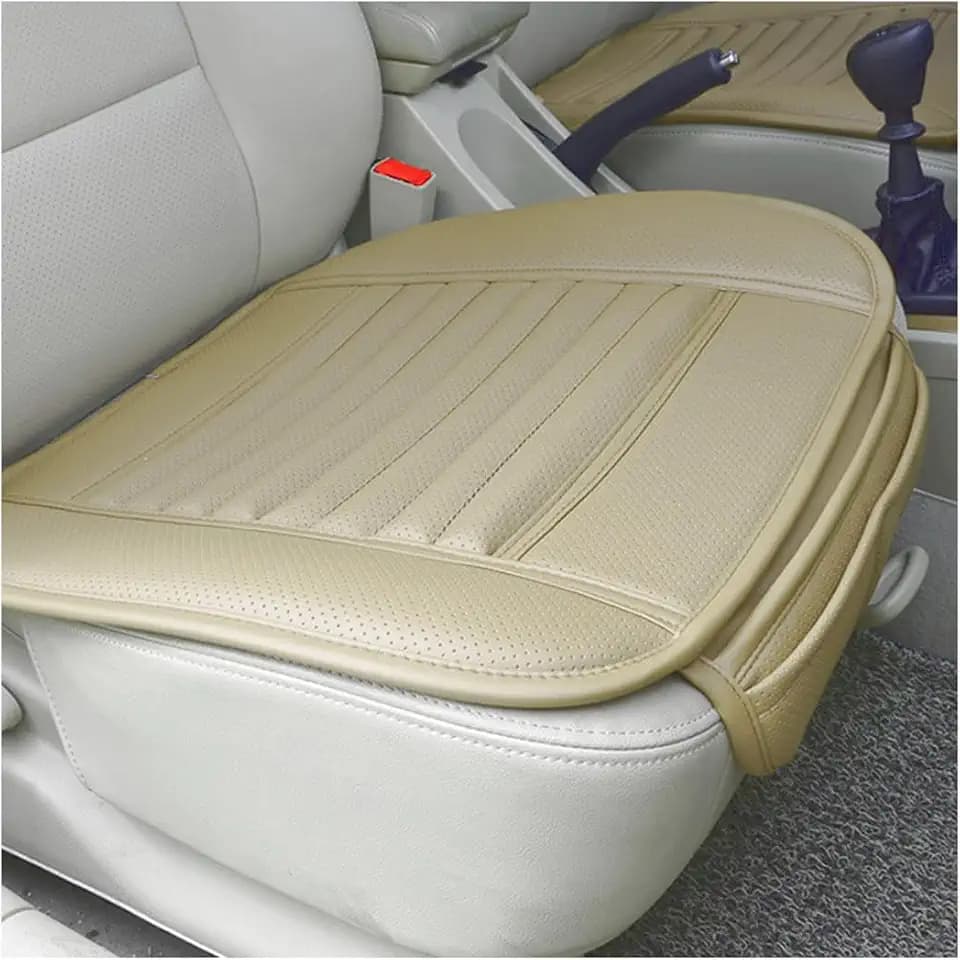 Car Seat Bottom Cover, Semi-Wrap Non-Slip Leather Car Seat Cover, Comfortable Breathable Auto Front Seat Bottom Cushion with Pocket, Universal Interior Car Accessories (Beige)