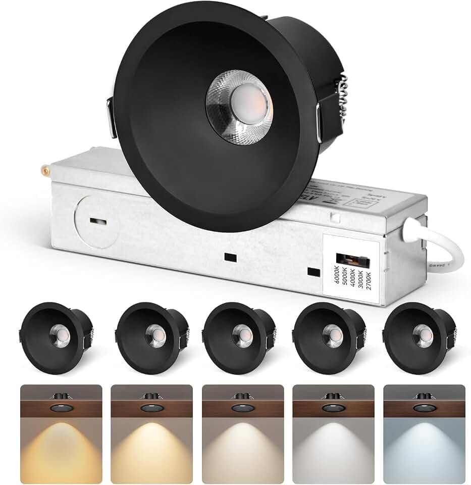 CycevSun Black 3 Inch Recessed LED Lights Anti-Glare COB Spotlight, 6-Pack