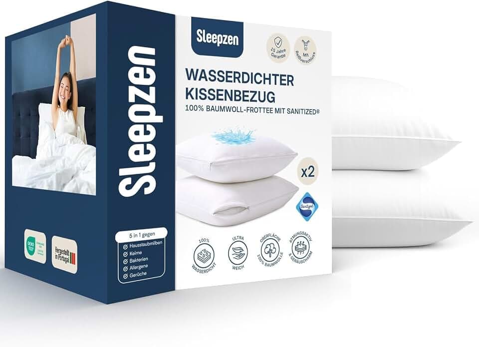 SLEEPZEN Kissenbezug 65 x 100 cm Wasserdicht (2er-Set), Atmungsaktiver, Weicher und Geräuscharmer Kissenbezug, Hochwertige Qualität, Oeko-Tex®-Zertifiziert, Baumwolle, Reißverschluss, Hypoallergen