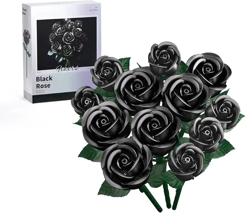 Black Rose Bouquet Building Set,Compatible with Lego Flowers,Artificial Flowers Botanical Collection Blocks Kit DIY Fake Roses for Adults Women Mother's Day Girlfriend Gifts Home Decor-408pcs