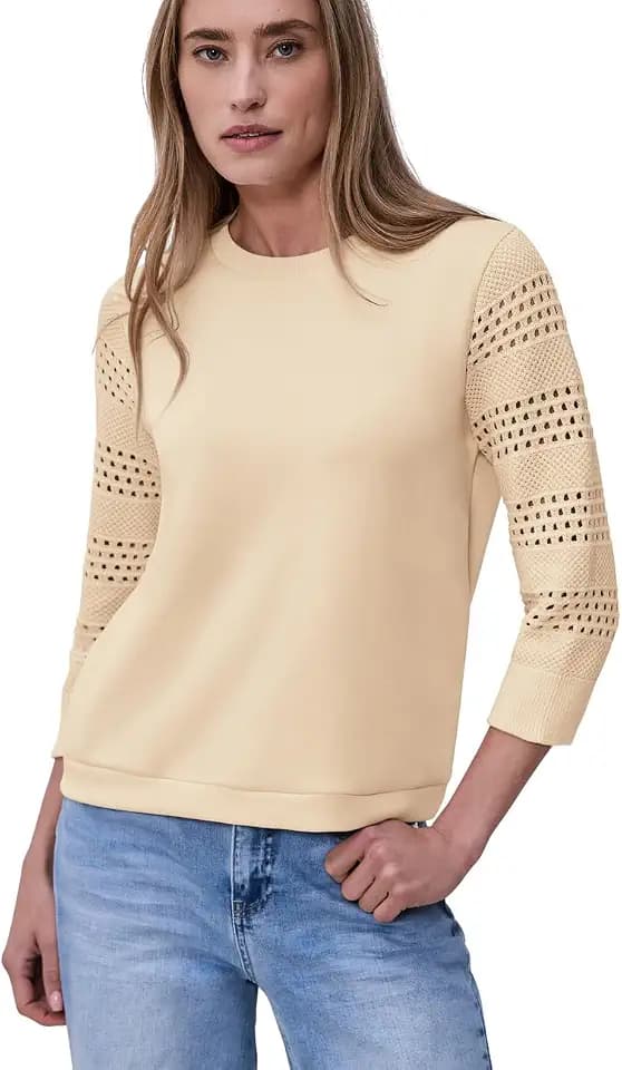 Damen Shirt mit Lochmuster-Ärmeln