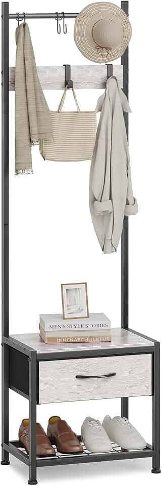 Metall Garderobe Sitzbank Stauraum 154x30x45cm Hellgraue Holzmaserung