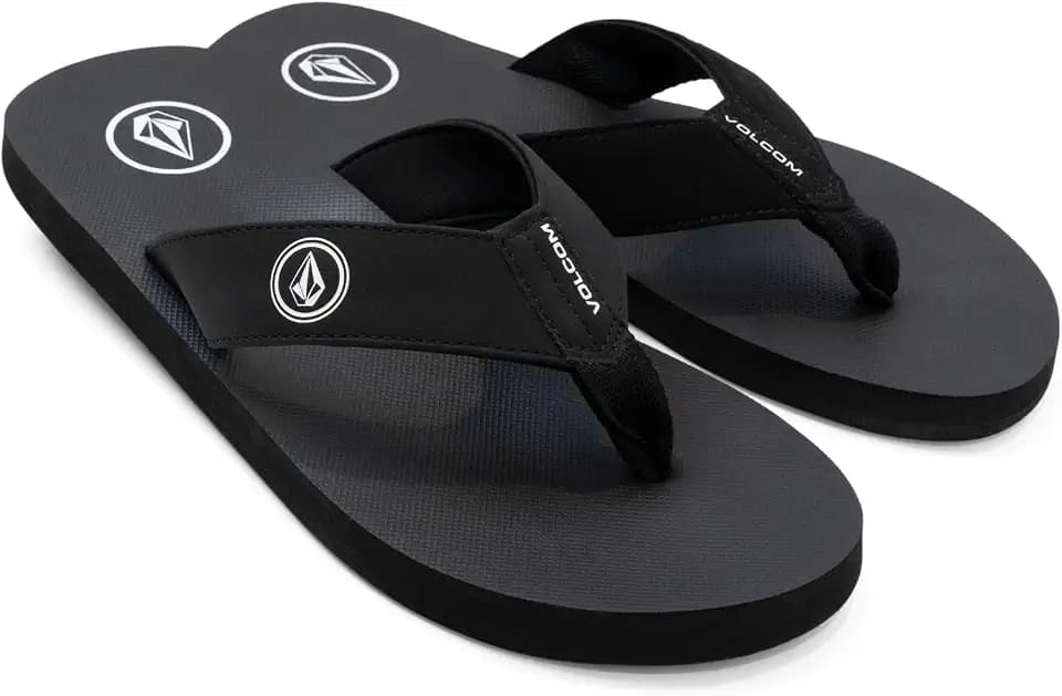 Volcom Men's Daycation Flip Flop Sandal – Soft Brushed Recliner Comfort Foam Footbed, Black/Black, 8
