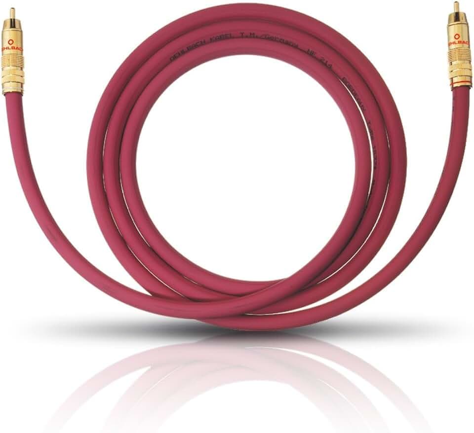 OEHLBACH NF 214 Subwoofer-Kabel - Hochwertiges Cinch-Kabel für kraftvollen Bass, versilberte Kupferleiter (SPOFC), 24kt. vergoldete Kontakte, optimale Signalübertragung, 10 Meter, Bordeaux