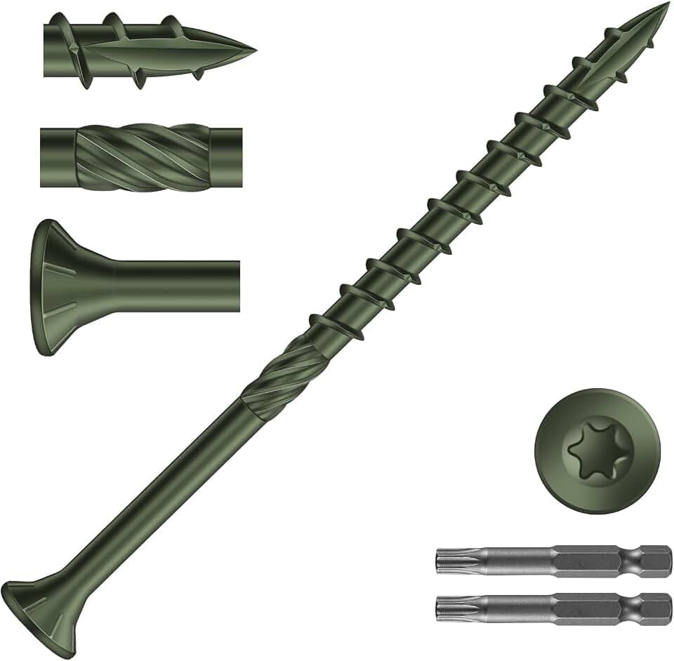 #9 x 3 Inch Deck Screws (158Pcs) 2lb. Carbon Steel, Green, Flat Head, Rust Resistant epoxy Coated, with T25 Star Bit