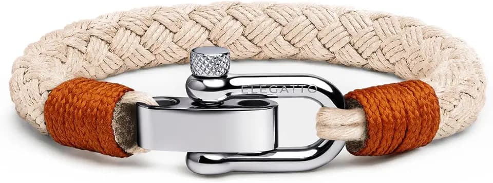 Elegatto Pelagus Premium Rope Bracelet for Men | Designed in California | Thick Cotton Rope with Stainless Steel Shackle Closure | Men’s Designer Bracelets