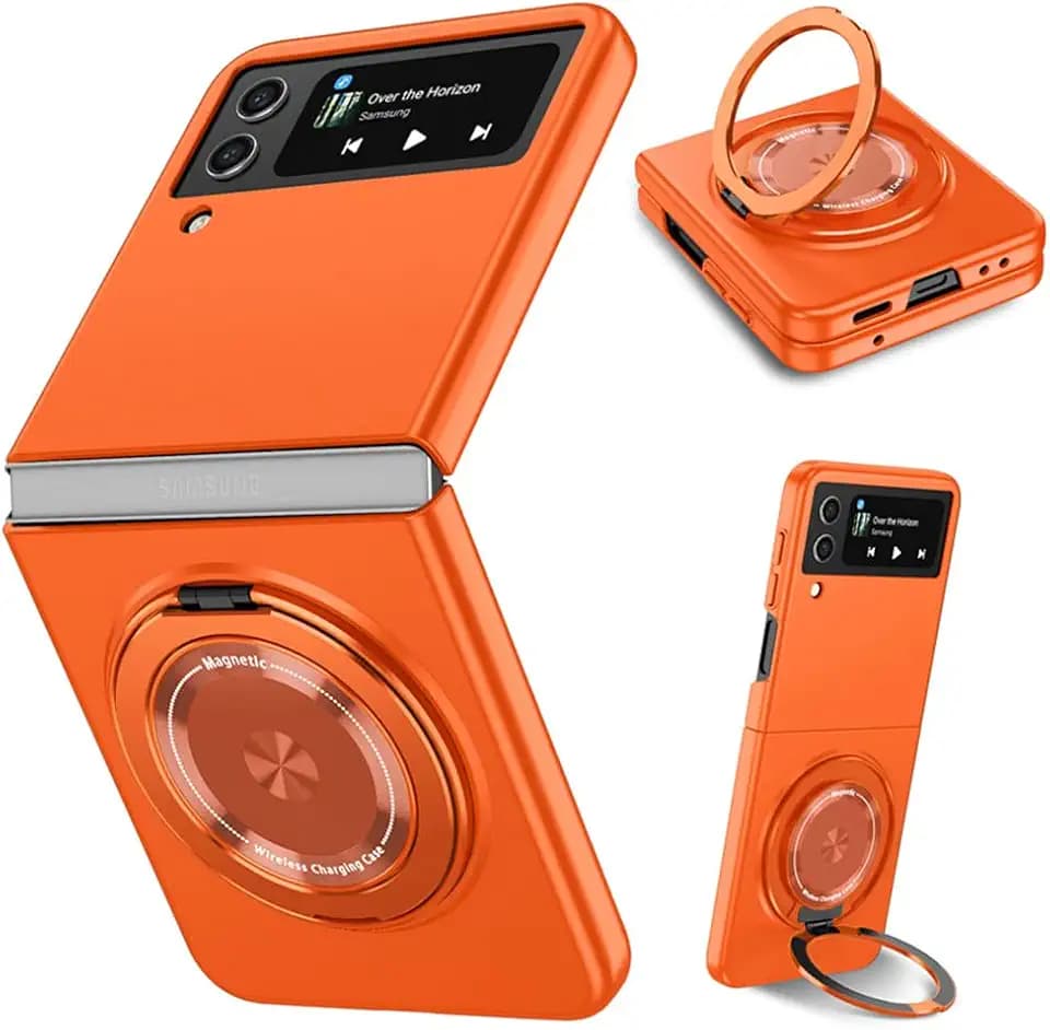 Compatible with Samsung Galaxy Z Flip 4 Case, Magnetic Hinge Protection Shockproof Matte PC with Non-Slip Grip Protective Cover for Samsung Galaxy Z Flip 4 5G (Orange)